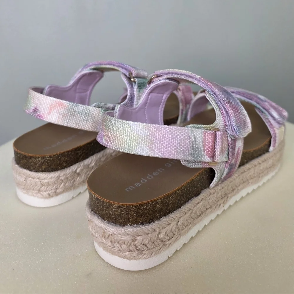 Madden Girl Teddy-T Pastel Tie-Dye Platform Velcro Sandals, Size 4 NEW IN BOX!